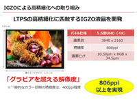 Sharp представил 5.5-дюймовый 4K IGZO дисплей с плотностью пикселей 806 ppi
