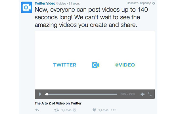 Twitter позволит публиковать 140-секундные видео