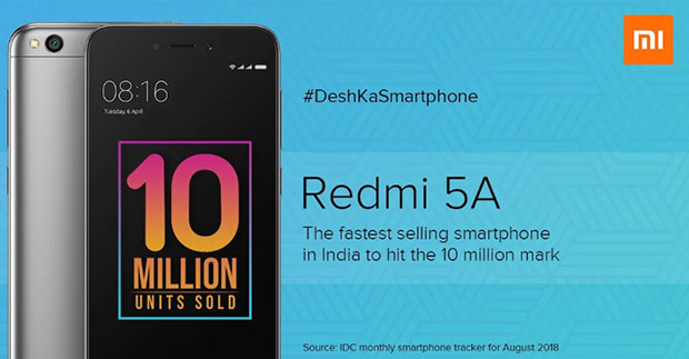 Xiaomi хвастается продажей 10 млн смартфонов Redmi 5A