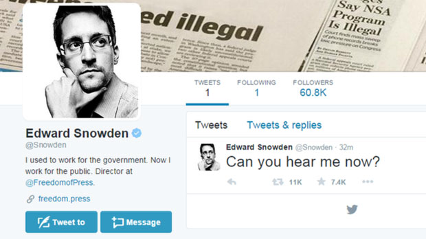 Эдвард Сноуден получил 47 Гб уведомлений после регистрации в Twitter