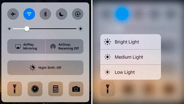 Как на iPhone менять яркость фонарика