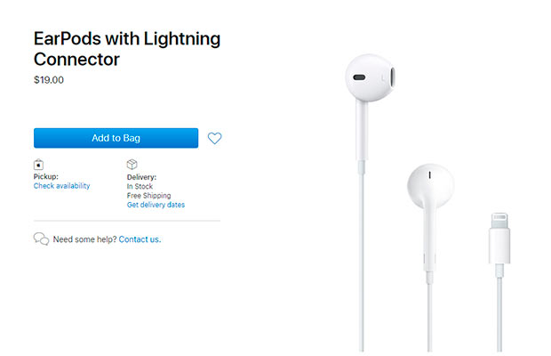 Apple снизила цену наушников EarPods, которыми больше не комплектует смартфоны