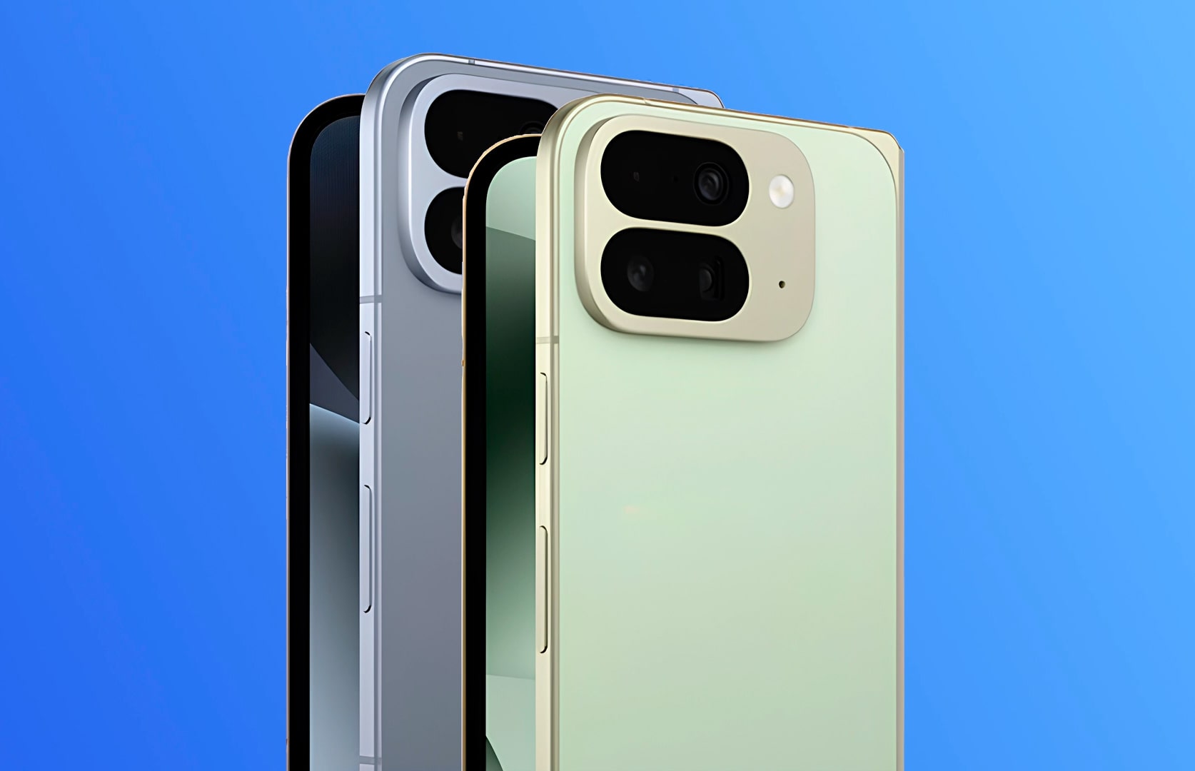 Показано Pixel 10 Pro Fold у світло-зеленому та сріблясто-синьому кольорах