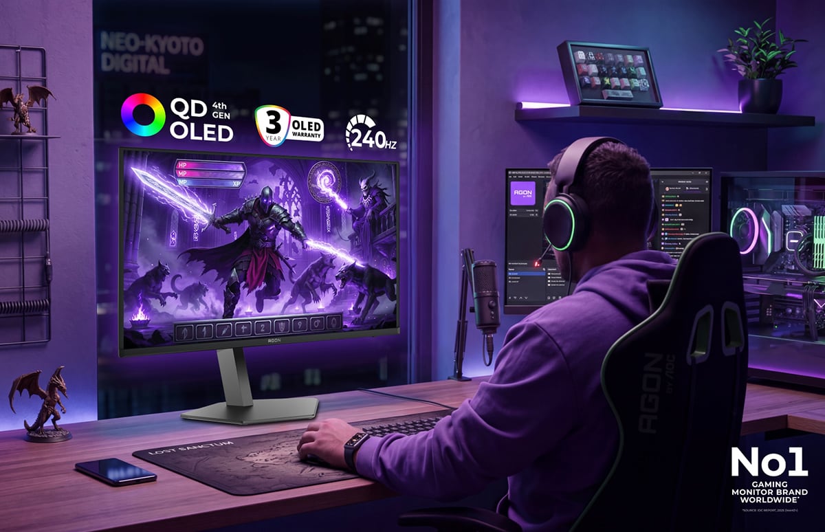AOC випустила 240-герцевий монітор із екраном 4К QD-OLED