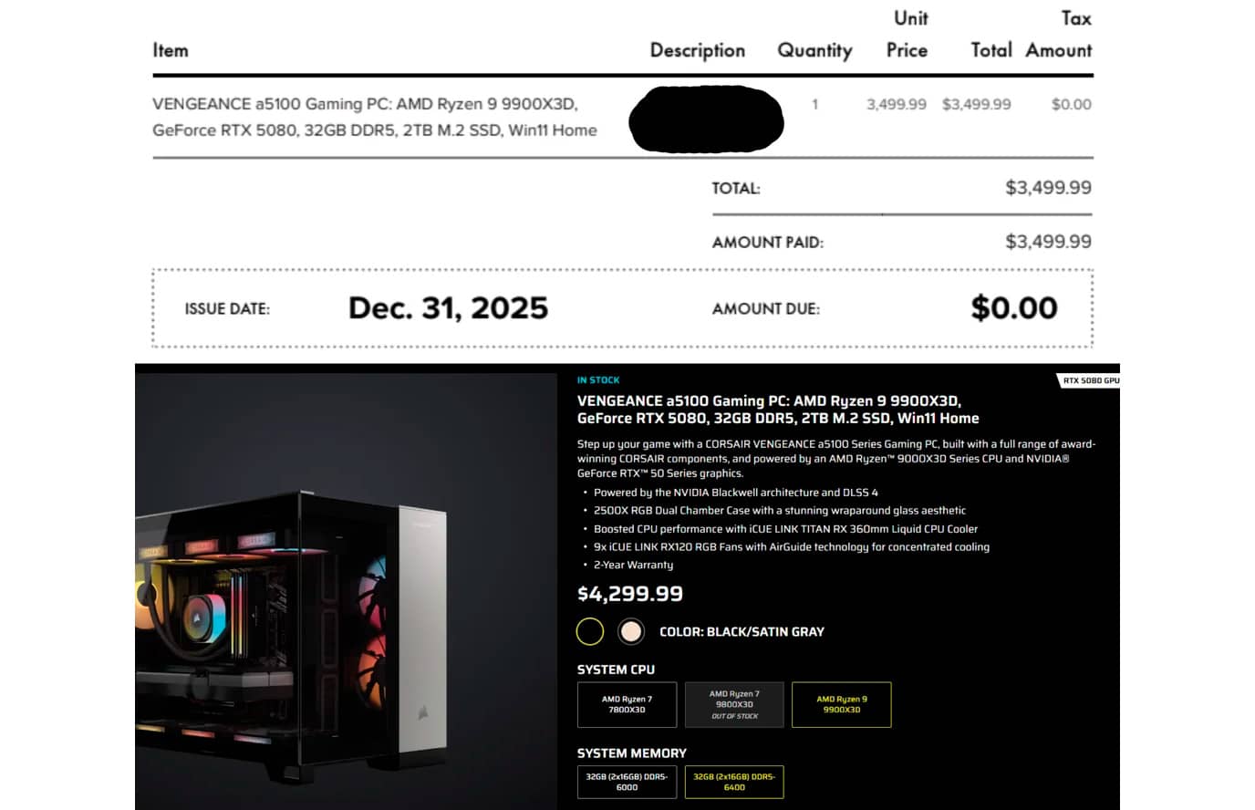 Corsair скасувала підтверджене замовлення на ПК і перевиставила його дорожче