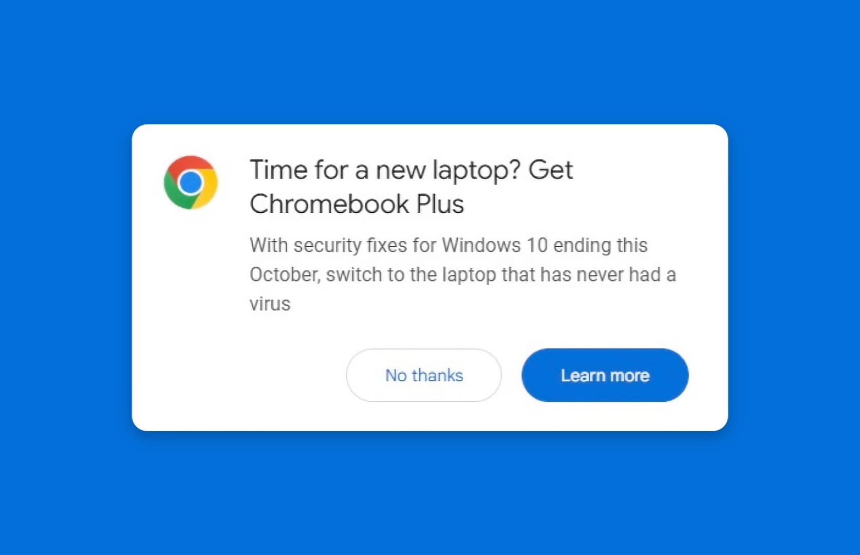 Google пропонує відвідувачам з Windows 10 придбати Chromebook