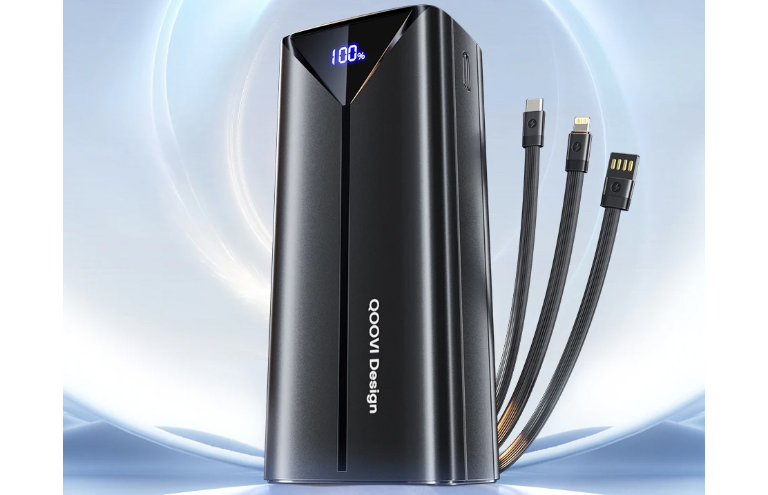 Предсатвлено повербанк QOOVI 30000 mAh 22,5 W зі вбудованим кабелем
